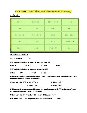 Đề thi Violympic Toán tiếng anh lớp 3 vòng 5 - Năm 2016-2017